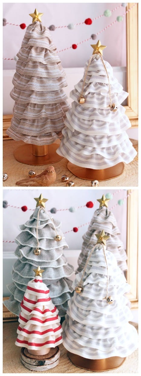Styrofoam Christmas Trees Covered in Fabric - Ruffly Christmas